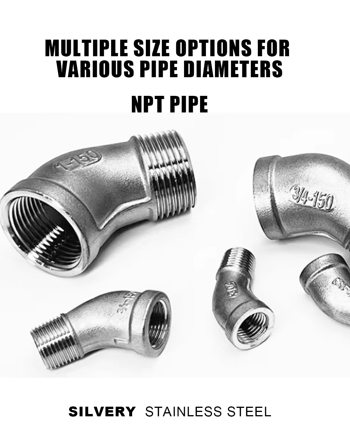 AGUTEA 304 Stainless Steel Street Elbow Pipe Fitting, 45 Degree, NPT Male Pipe to NPT Female 304 Stainless Pipe Fitting (Pack of 1) (1/2 INCH)