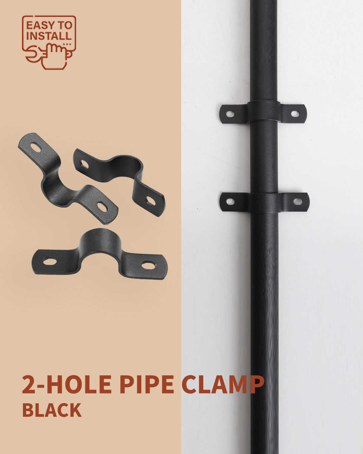 AGUTEA Black U-Clamps Metal Pipe Clamps 2-Hole U-Brackets Suitable for DIY Pipe Fixing
