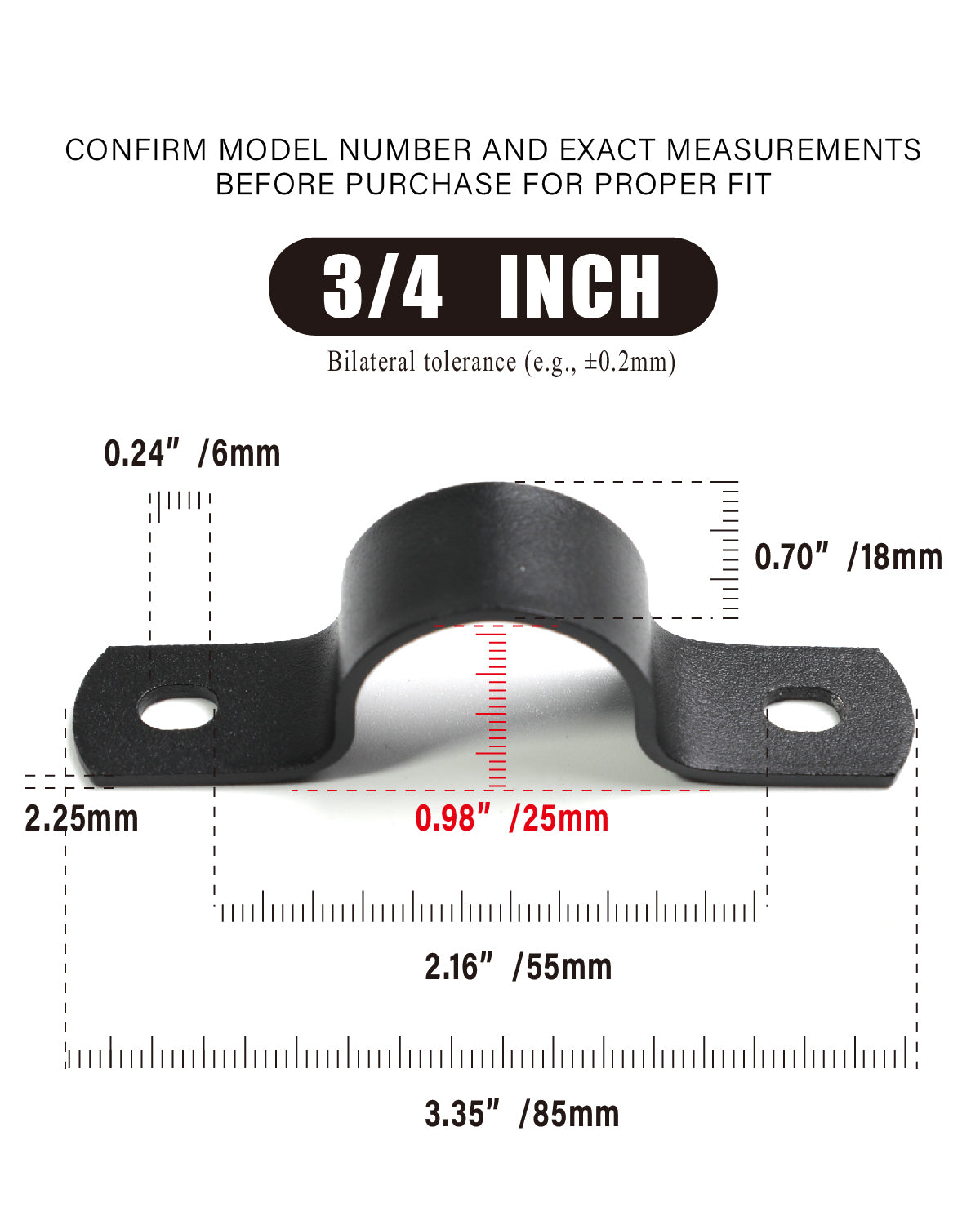 AGUTEA Black U-Clamps Metal Pipe Clamps 2-Hole U-Brackets Suitable for DIY Pipe Fixing 1 INCH 3/4 INCH (Pack of 6)