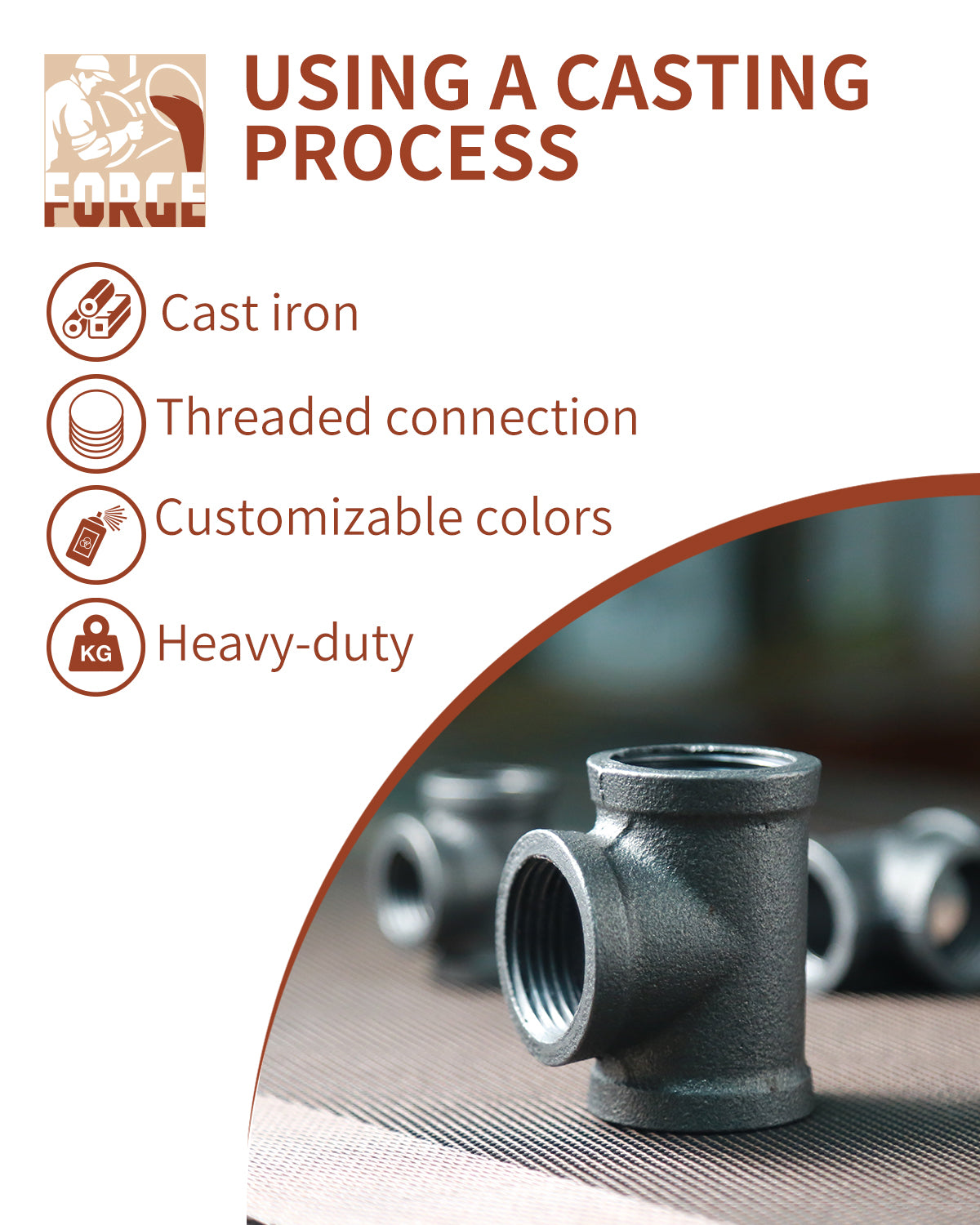 AGUTEA black wrought iron tee fitting Gland holder T-connector Floor fitting Straight rod tee connector 1/2inch 3/4 inch 1inch
