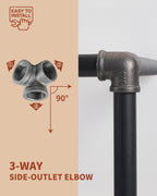 AGUTEA Right Angle Black Malleable Iron Tee Fitting 3-Way Side Exit Elbow Connector