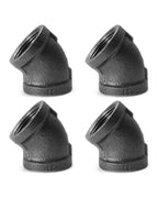 AGUTEA Black cast iron pipe fittings, 45 degree elbows, internal thread elbows, suitable for DIY steampunk retro style shelf bracket water pipes (Pack of 4)