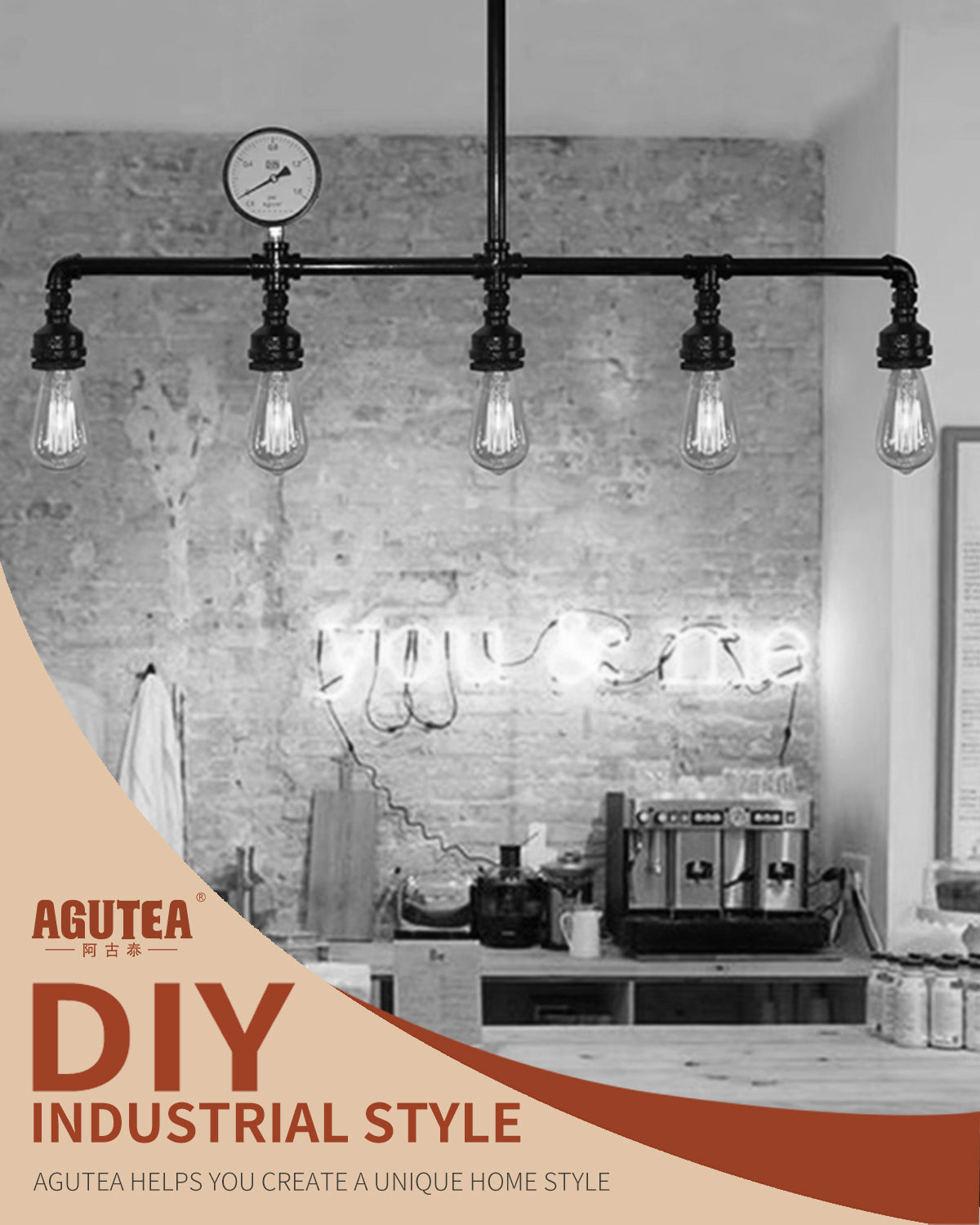 AGUTEA Black 4-Way Cross Fitting Connector, Malleable Iron Fittings with Threaded Holes, Vintage Industrial Decorative Pipe Fitting Stands, Tables, Furniture