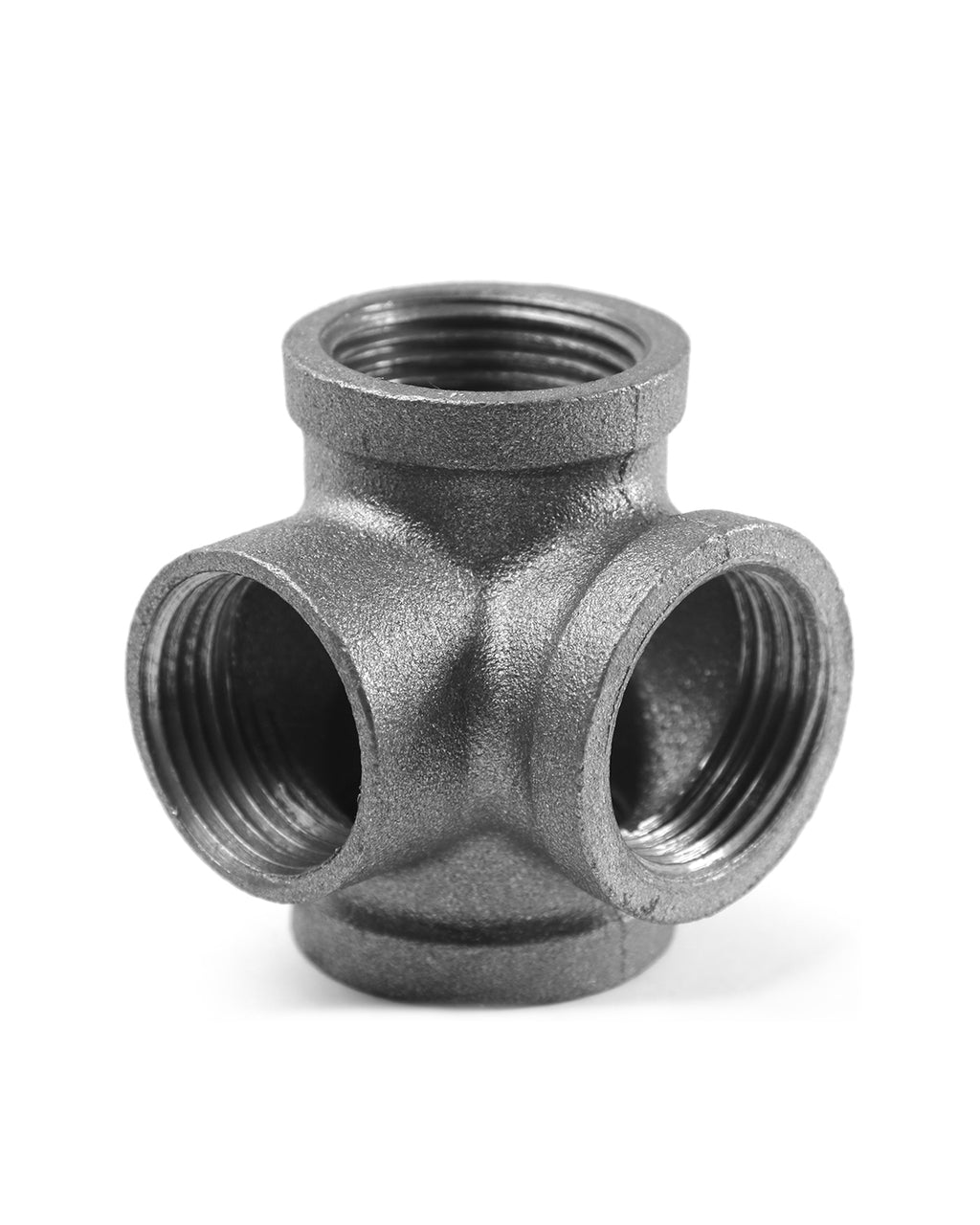 AGUTEA Right Angle Black Malleable Iron Tee Fitting 4-Way Side Exit Elbow Connector (1-Pack)