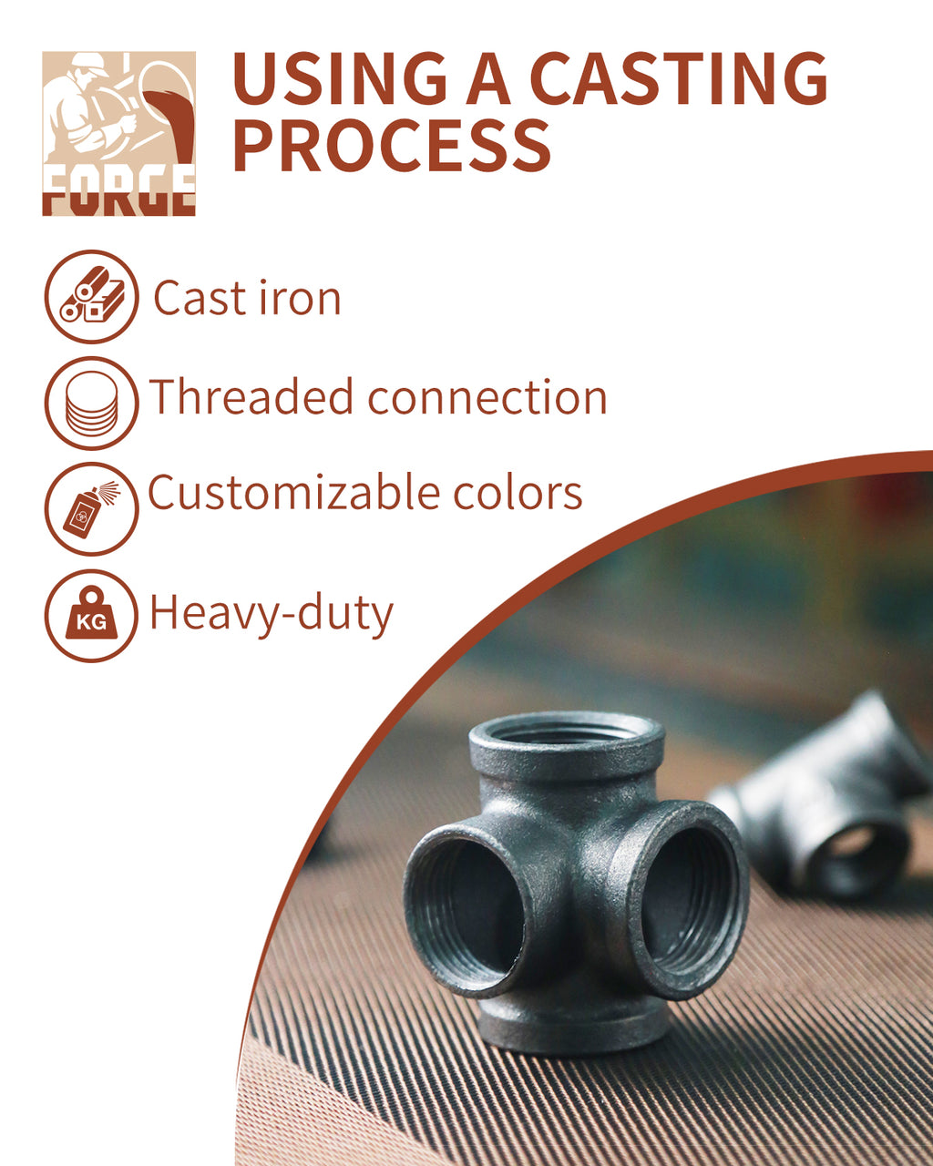 AGUTEA Right Angle Black Malleable Iron Tee Fitting 4-Way Side Exit Elbow Connector (1-Pack)