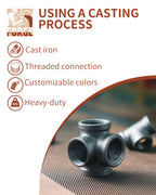 AGUTEA Right Angle Black Malleable Iron Tee Fitting 4-Way Side Exit Elbow Connector (1-Pack)