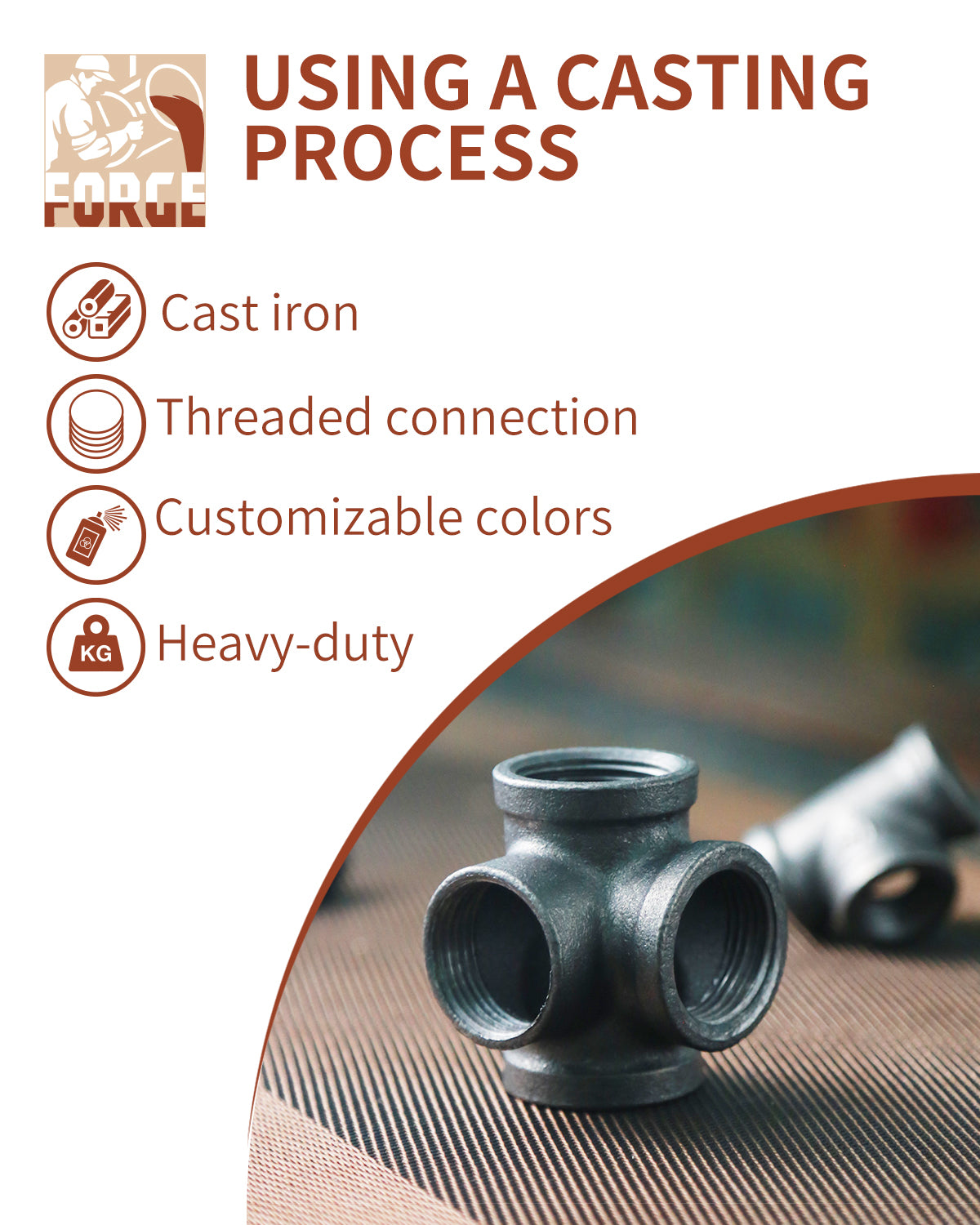 AGUTEA Right Angle Black Malleable Iron Tee Fitting 4-Way Side Exit Elbow Connector  (1-Pack)