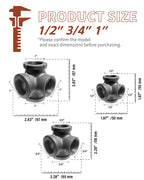 AGUTEA Right Angle Black Malleable Iron Tee Fitting 4-Way Side Exit Elbow Connector (1-Pack)