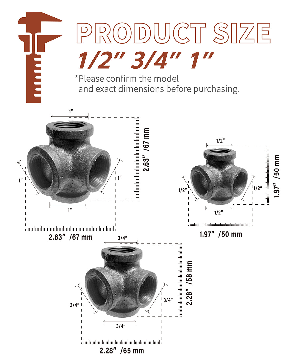 AGUTEA Right Angle Black Malleable Iron Tee Fitting 4-Way Side Exit Elbow Connector  (1-Pack)