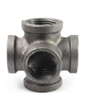 AGUTEA Black 5-way Side Exit Cross,Cast Iron Pipe Fitting Cast Iron Angle Pipe Fitting for Vintage Style DIY Projects/Furniture/Shelves (Pack of 1)