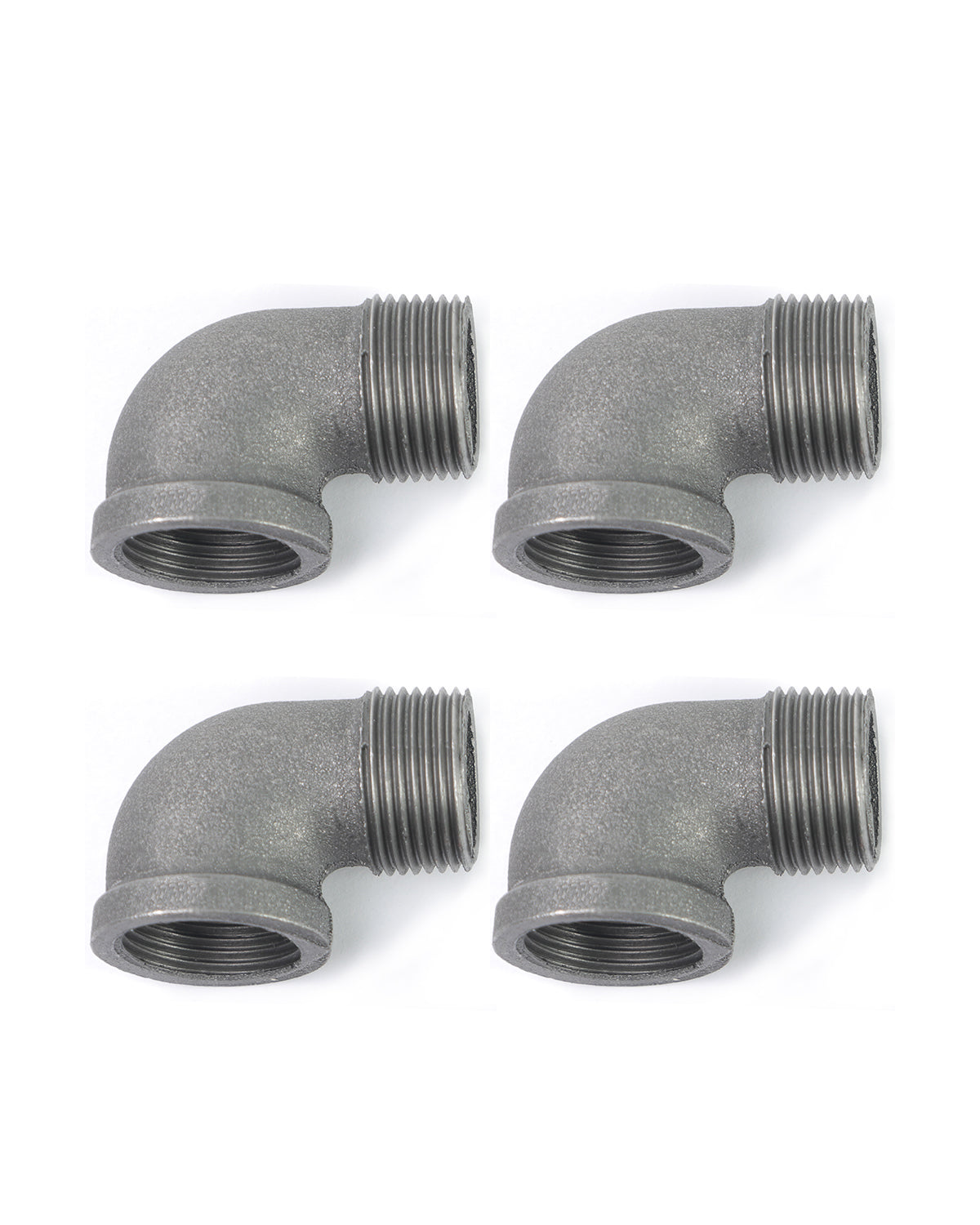 AGUTEA Black malleable cast iron 90 degree elbow fittings female to male interconnects connectors and fittings for vintage DIY furniture tables and shelves (Pack of 4)